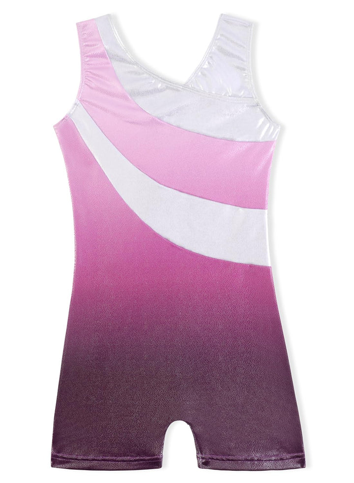DAXIANG Gymnastics Leotards for Girls Sparkle Kids Unitard Biketards with Shorts Pink Purple 3-4Y