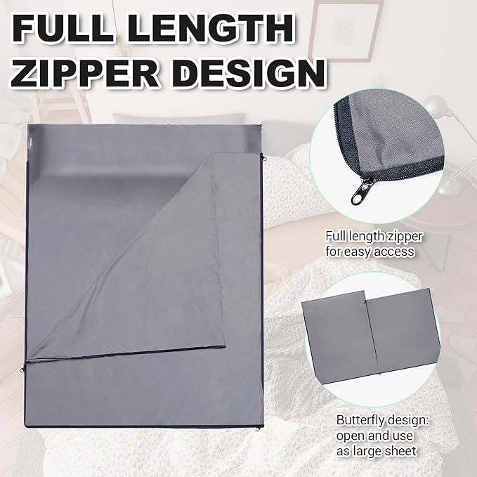 Sleeping Bag Liner,Adult Sleep Sack & Travel Sheets,Travel Sleep Sack for Backpacking, Hotels & Hostels - Lightweight Single & Double Travel Sheet Camping Sheets,Has Full Length Zipper