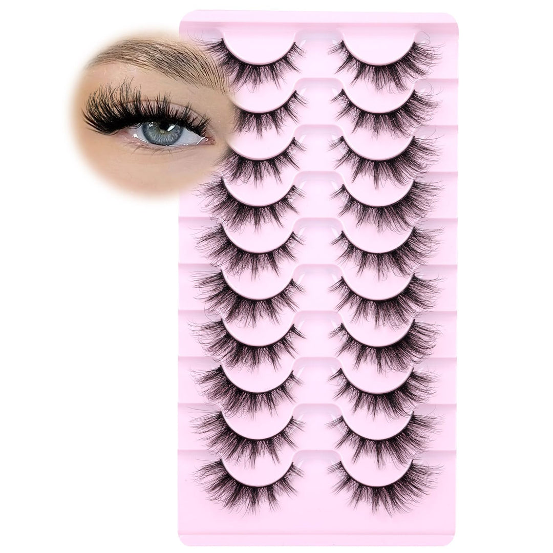 False Eyelashes Cat Eye Strip Lashes Fluffy False Lashes D Curl Faux Mink Lashes Wispy Lash Extension Thin Band 3D Volume Eyelashes 10 Pairs Pack by zanlufly