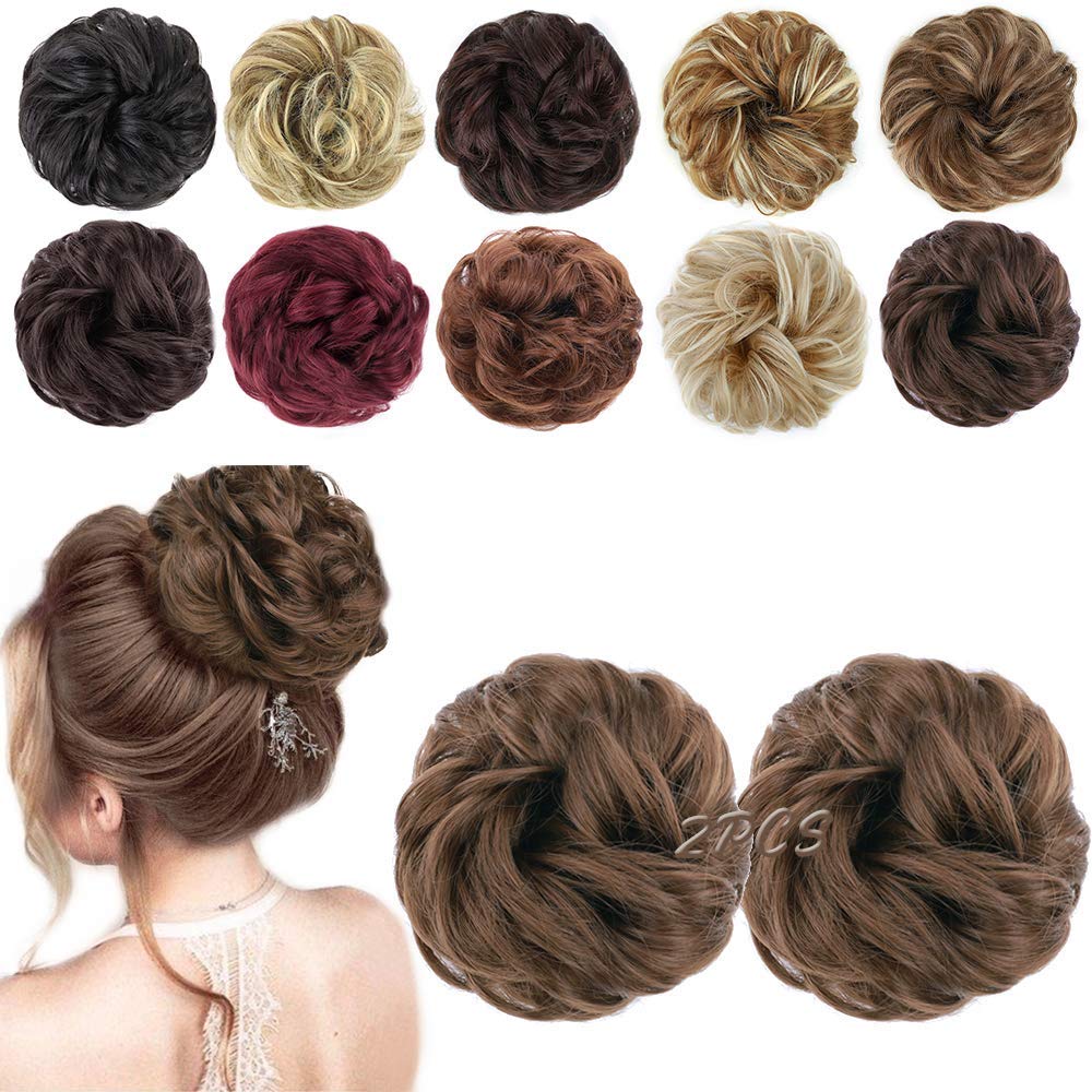Morica 1Pcs Messy Hair Bun Hair Scrunchies Extension Curly Wavy Messy Synthetic Chignon For Women (Light Golden Brown#)