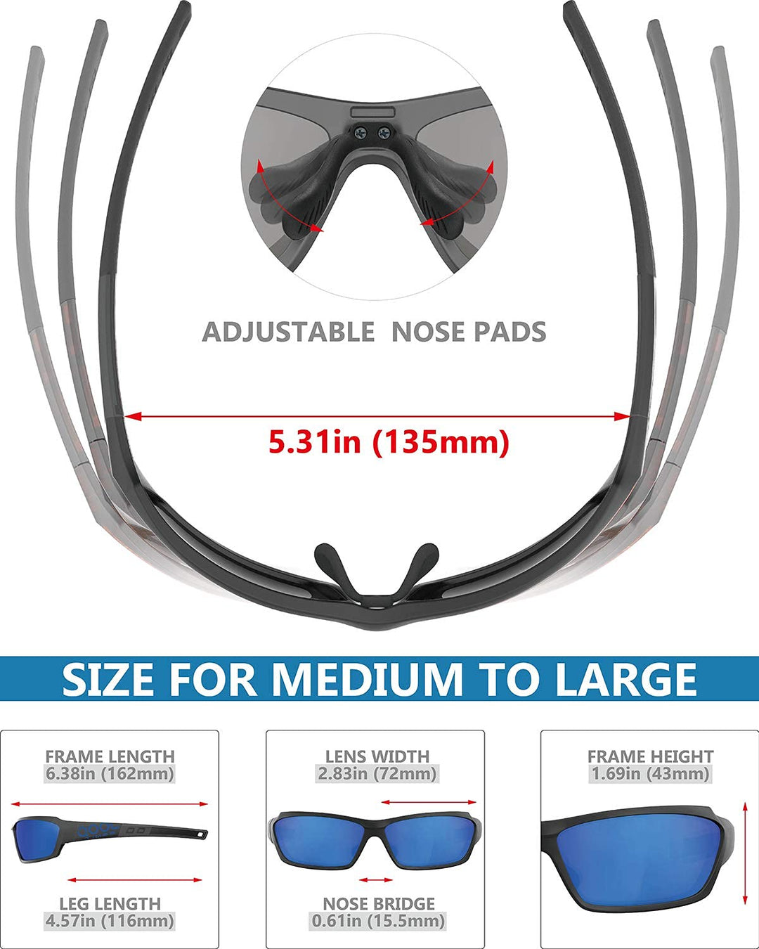 QOOL TIMES Living out your Polarized Men Fishing Black Sunglasses, Blue Lens Saltwater fishing, Sailing Boating Gifts Beach sunglasses