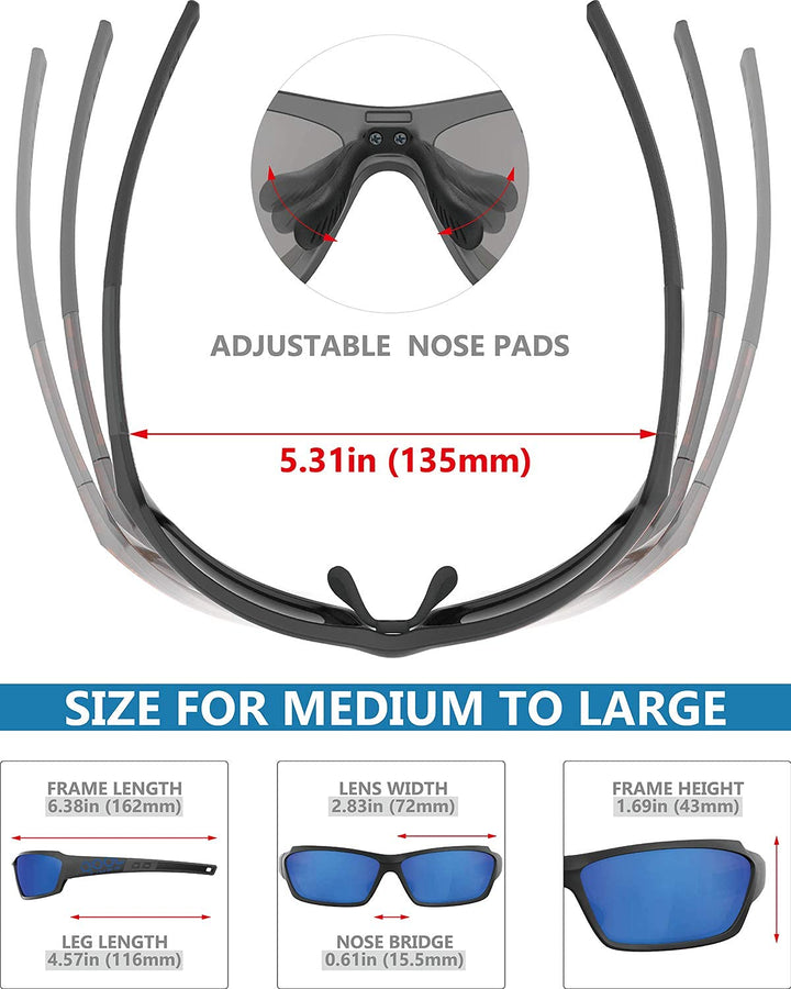 QOOL TIMES Living out your Polarized Men Fishing Black Sunglasses, Blue Lens Saltwater fishing, Sailing Boating Gifts Beach sunglasses