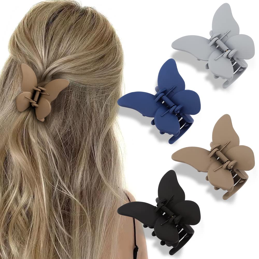Atoden Butterfly Hair Clips - 4Pcs Matte Claw Clips For Thick, Medium, And Thin Hair, Cute Girls Hair Accessories