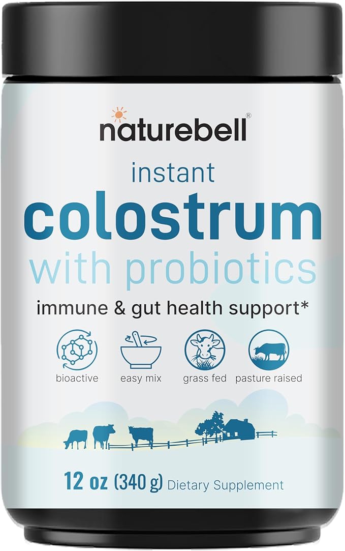 Instant Colostrum Powder 1,000mg with Probiotics, 12oz (340 Servings) | Grass Fed Bovine Source from Mother's First Milk – Bioactive IgG + 1 Billion CFU – Immune & Gut Health Supplement – Unflavored