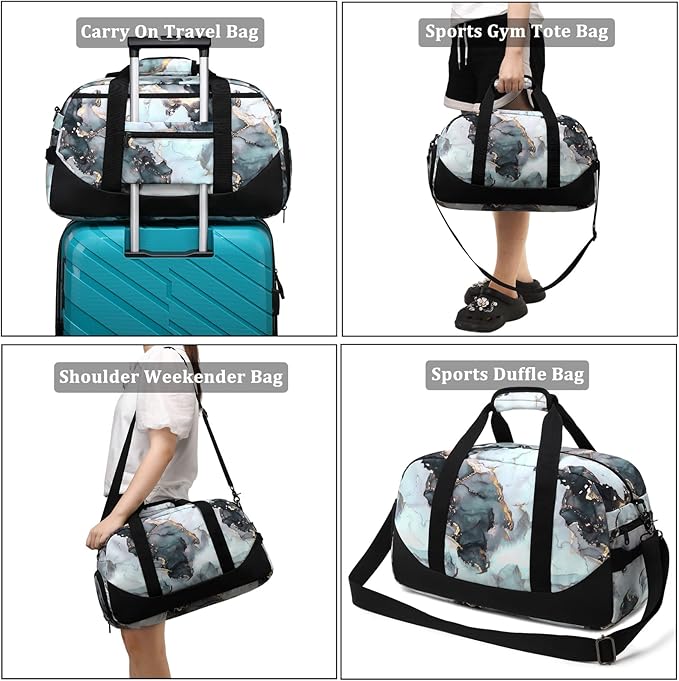 Kids Overnight Duffle Bag Girls Boys Sport Gym Bag with Shoe Compartment & Wet Pocket, Carry On Weekender Travel Bag for Kid Girl Boy