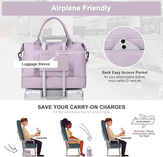 Travel Duffel Bag,Sports Tote Gym Bag,Shoulder Weekender Overnight Bag for Women