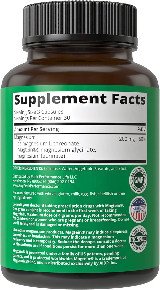 3 in 1 Advanced Magnesium Complex Vegan Capsules with Magnesium L-Threonate, Glycinate, and Taurinate. High Absorption and Bioavailability. 3 Top Magnesiums in One Supplement 90 Pills