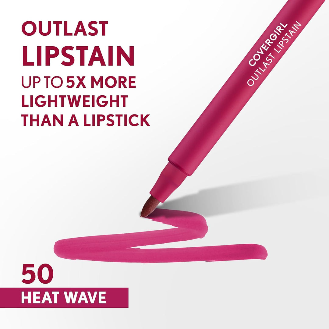 Covergirl Outlast Lipstain | 50 Heat Wave | Vegan, Transfer-Proof, Satin Finish