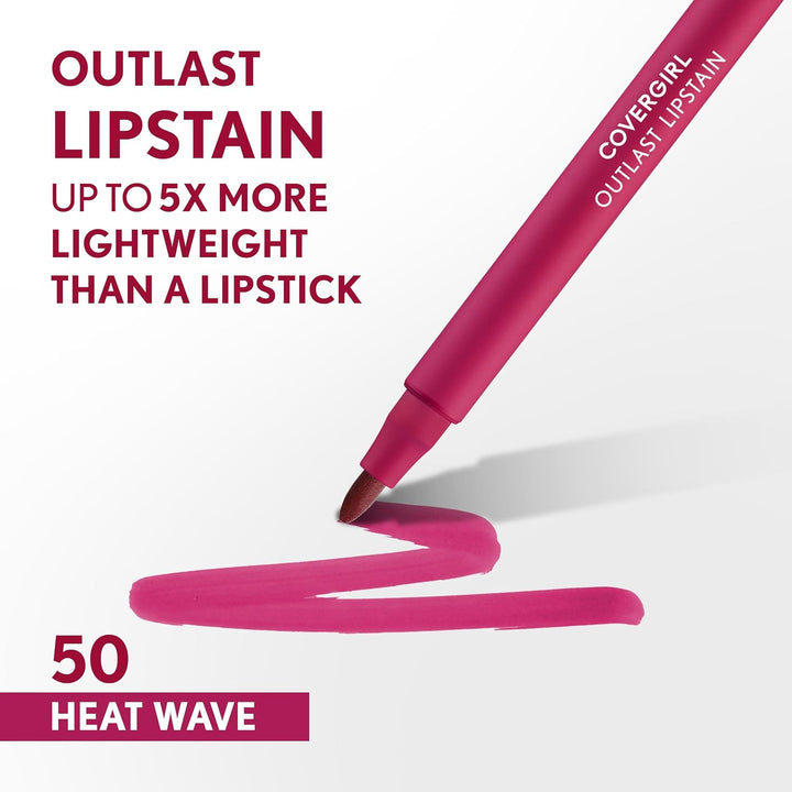 Covergirl Outlast Lipstain | 50 Heat Wave | Vegan, Transfer-Proof, Satin Finish
