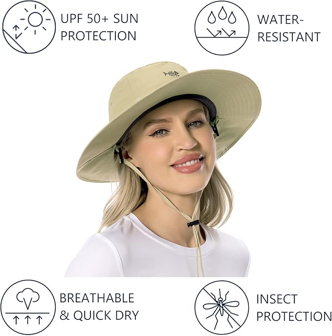 BASSDASH UPF 50+ Mosquito Sun Hat with Hidden Head Net and Neck Flap for Men Women Outdoor Fishing Hiking Camping FH16
