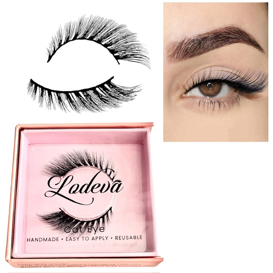 LODEVA 3D CAT EYE LASHES-FOX EYE LASHES-FAUX MINK LASH-FALSE STRIP LASHES-NATURAL GLAM-WATERPROOF-REUSABLE-15mm 1Pair (MYSTERIOUS)