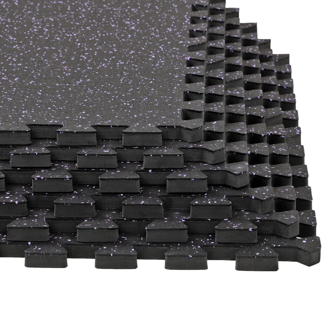 Xspec 1/2" Thick 48 sq ft (12 Tiles) Interlocking Rubber Top EVA Foam Exercise Mat | Home Gym Mats Workout Flooring Tiles for Gyms, Fitness Rooms | Durable Grip Protective Flooring, Black/Purple