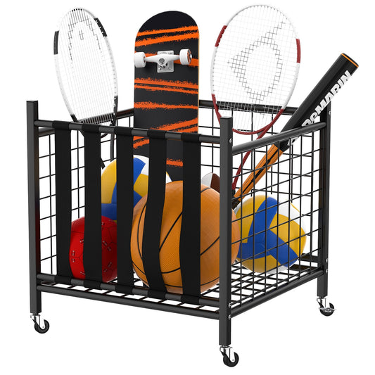 WALMANN Garage Ball Storage Organizer with Wheels, Indoor/Outdoor Sports Ball Storage Rolling Cart Kids Toys Storage Bin, Ball Holder for Garage