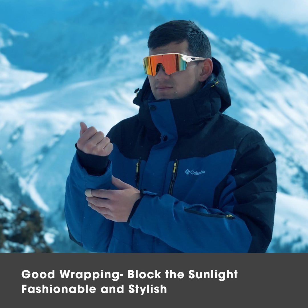 Sunglasses for Men Women Bike Cycling Fishing Running Driving Mountaineering Sports Sunglasses UV Protecting Non-Polarized Z87 TR02EV (White Grey&Orange REVO)