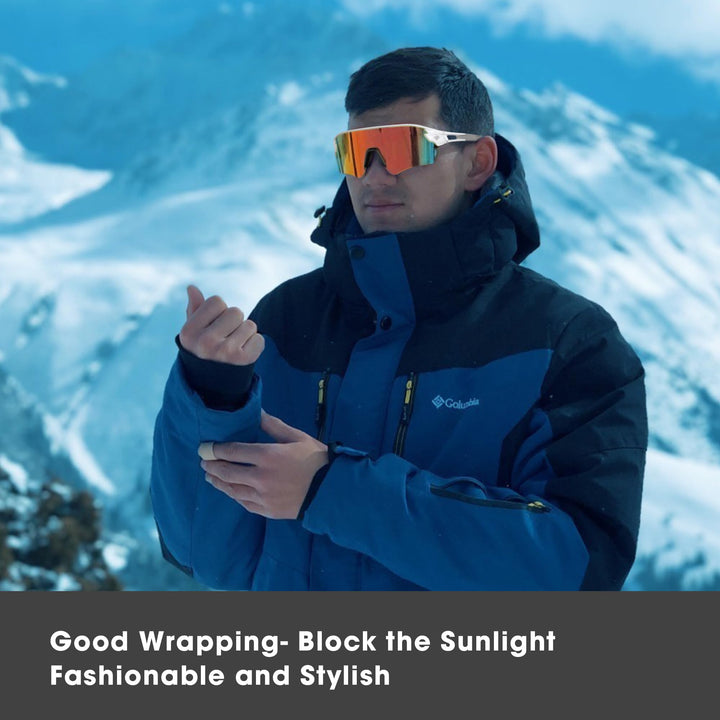 Sunglasses for Men Women Bike Cycling Fishing Running Driving Mountaineering Sports Sunglasses UV Protecting Non-Polarized Z87 TR02EV (White Grey&Orange REVO)