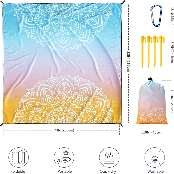 AISPARKY Beach Blanket Waterproof Sandproof, Oversized Large Beach Mat 79" X 83"/120"x108" for 1-8 Adults, Quick Drying&Compact&Lightweight, Picnic Mat Vacation Essentials for Beach Camping Travel