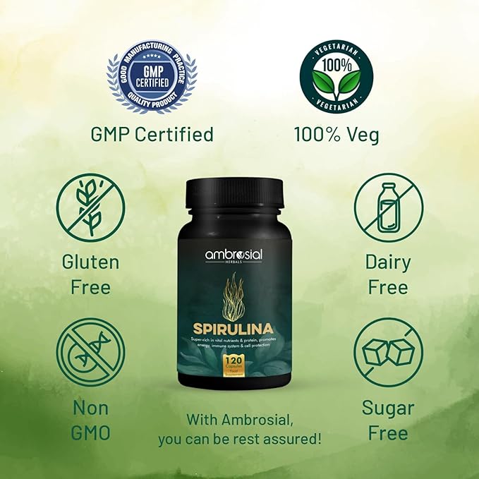 AMBROSIAL Spirulina Capsules 500 mg per (Pack of 1-120 Capsules)