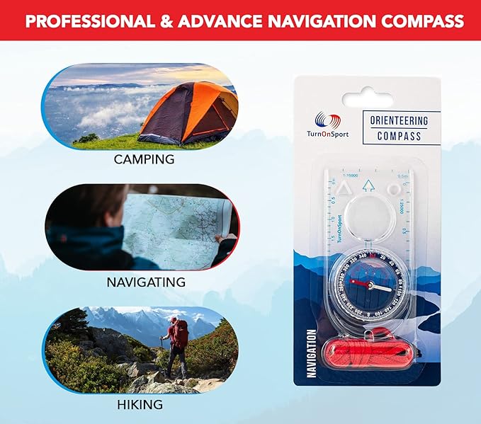Orienteering Compass - Hiking Backpacking Compass | Advanced Scout Compass Camping and Navigation | Boy Scout Compass Kids - Children Compasses for Map Reading - Baseplate Compass Survival