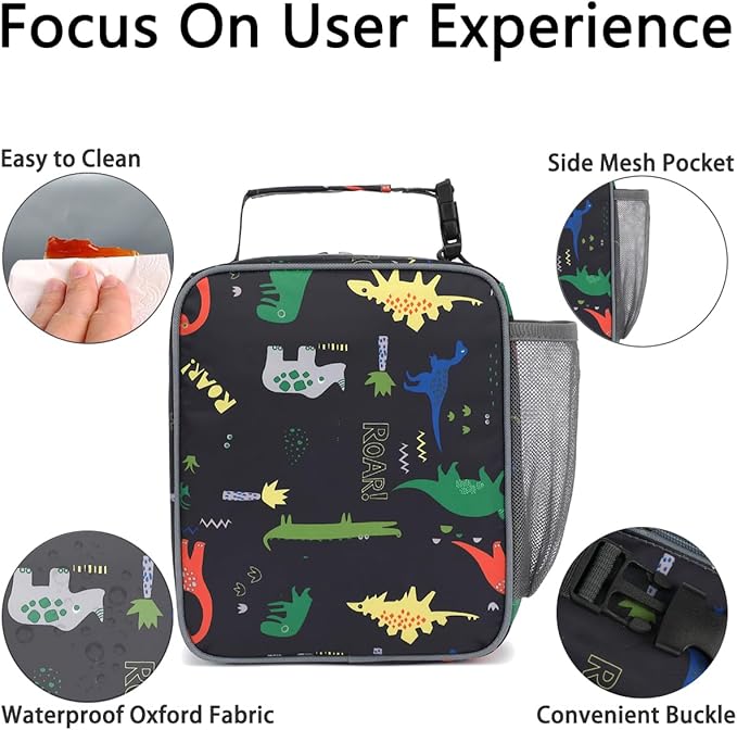 Lunch Box for Kids Boys Girls Men Women, Insulated Small Soft Cooler Lunch Bag Kit for School Work Picnic Travel - Reusable Portable lunchbox,Dinosaur Dark Blue