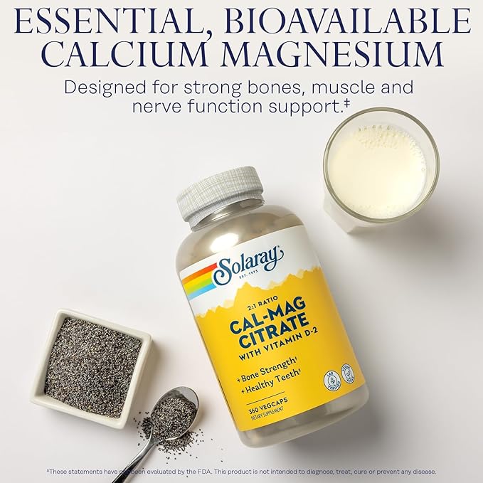 Solaray Calcium Magnesium Citrate 2:1 Ratio with Vitamin D2, Healthy Bone, Muscle & Nerve Support, 60 Serv, 360 VegCaps