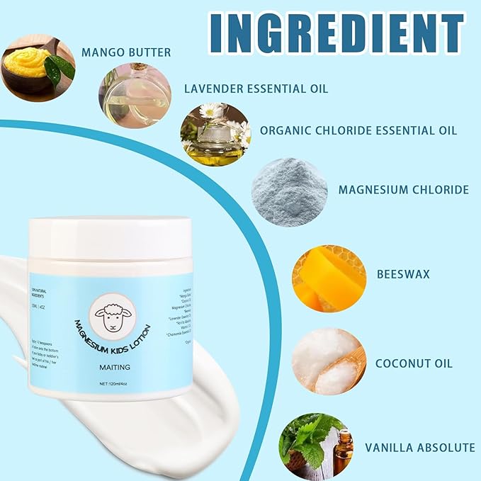 Magnesium Lotion for Kids,4oz Magnesium Lotion for Sleep,Topical Magnesium Cream Helps Kids Stay Calm During The Night and at Bedtime,Soothing Relief & Relaxation