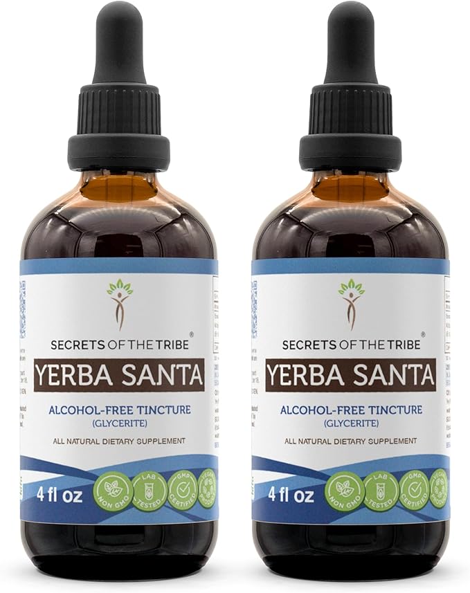 Secrets of the Tribe Yerba Santa Tincture Alcohol-Free Extract, High-Potency Herbal Drops, Tincture Made from Wildcrafted Eriodictyon Californicum Promotes a Healthy Respiratory System 2x4 oz