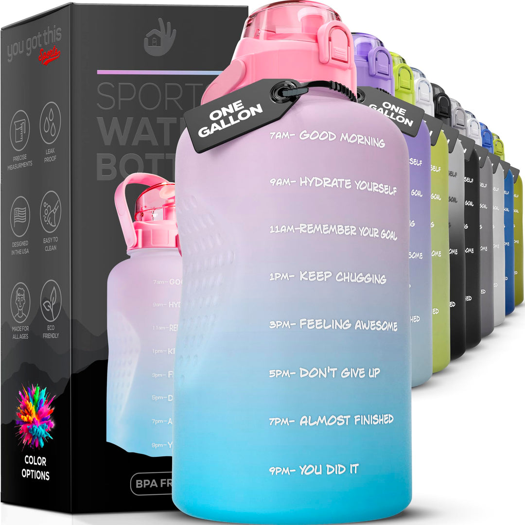 YOU GOT THIS LIVING Motivational Water Bottle with Straw & Handle,One Gallon Water Bottle 128 oz/3.8L,Reusable Water Jug, Achieve All-Day Hydration SpillProof, BPA FREE