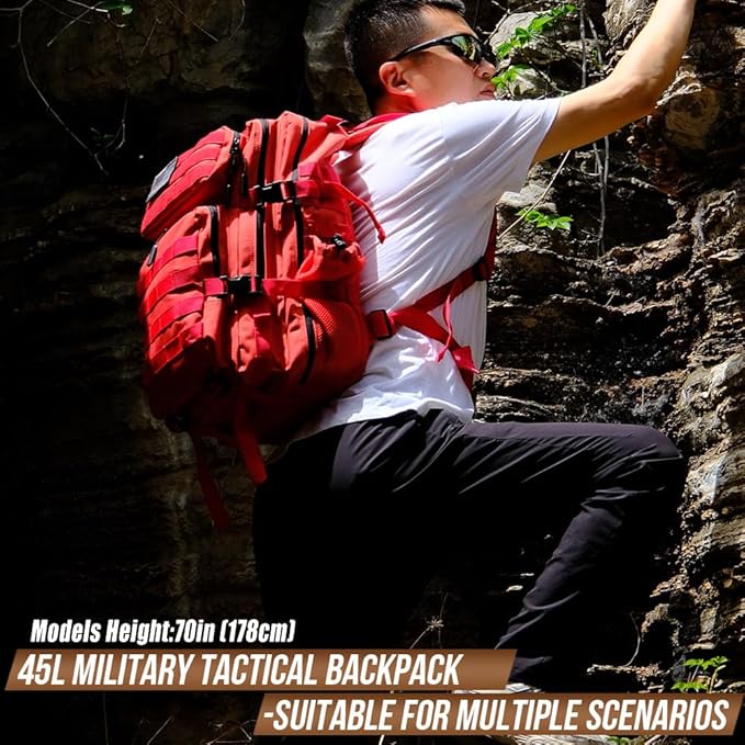 Military Tactical Backpack 45L Large Tactical Backpack for Men, Hiking Rucksack With Bottle Holder