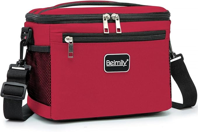 BEIMILY Lunch Box for Men/Women,Small Insulated Lunch Bag,Reusable LunchBox for work Picnic Hiking Beach,Leakproof Soft Cooler Tote Bag Organizer with Adjustable Shoulder Strap for Adults(Red)