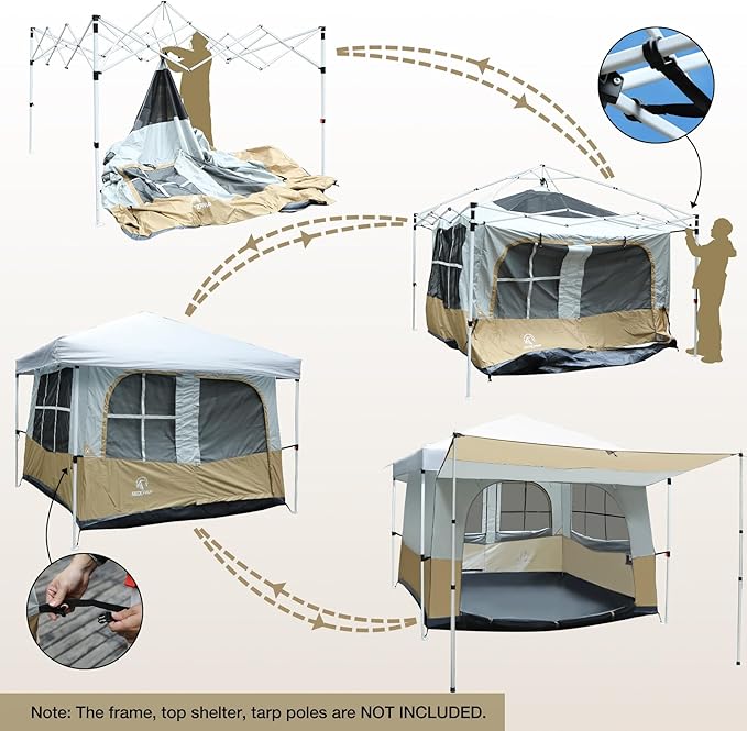 REDCAMP Canopy Camping Tent for Pop Up Canopy Tent, Inner Tent Converts Straight Leg 10'x10' or 10'x20' Canopy into Camping Tent, Fits 4-6 Person(Frame/Shelter NOT Included)