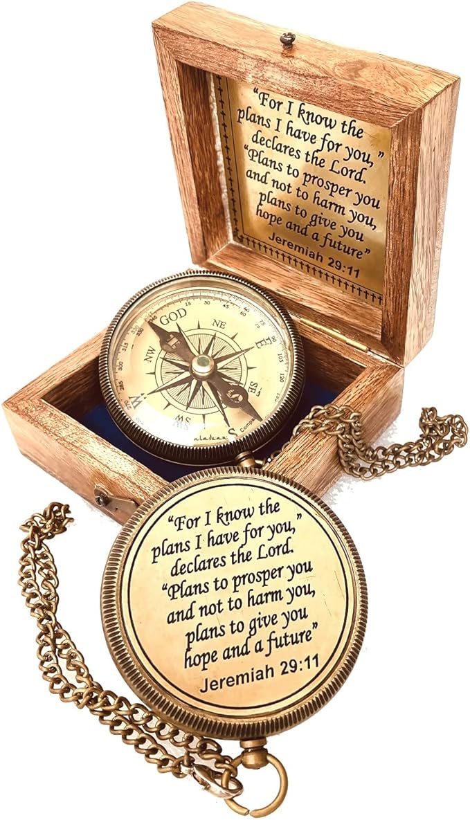 Religious Gifts for Men Engraved Compass for I Know The Plans -God, Camping Compass Christian Gifts Catholic Boys Girls Baptism Communion Inspirational Graduation Gifts