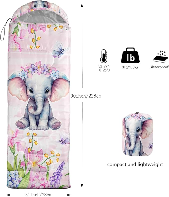 AILONEN Kids Floral Cat Camping Sleeping Bags,Lightweight & Waterproof,3 Season Warm & Cool Weather,Kawaii Kitten Sleeping Bags for Girls Adults,Travelling,Outdoors