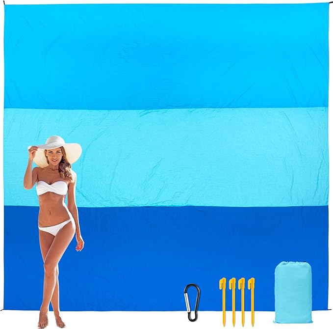 Beach Blanket, Sandproof Beach Mat, Waterproof Quick Drying Lightweight Outdoor Aztec Picnic Mat 79" X 83"/120"x108" for 2-8 Adults for Travel, Camping, Hiking