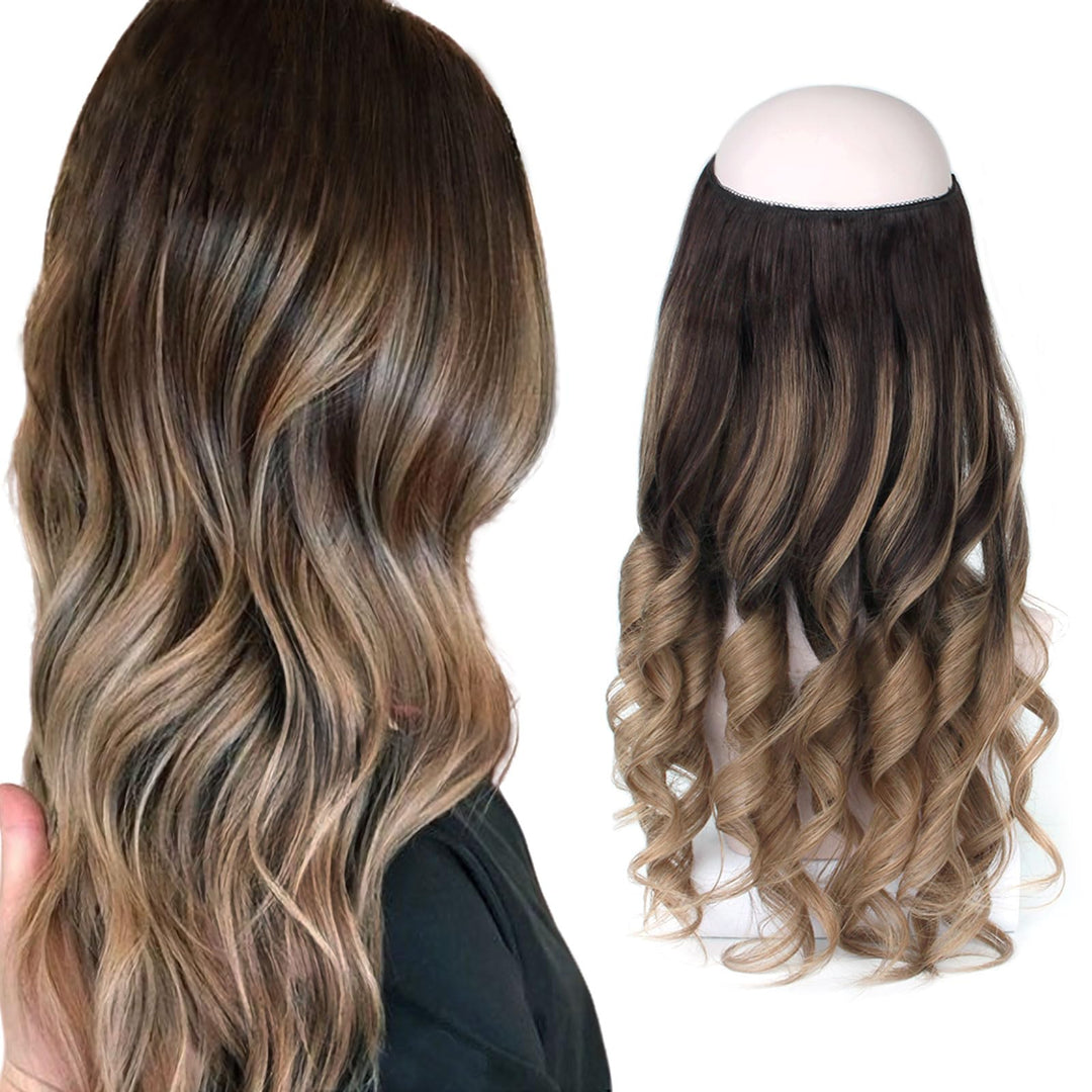 Sassina 22 Inch Dark Brown Fading Into Chestnut Brown Straight Human Hair Extensions With Invisible Wire