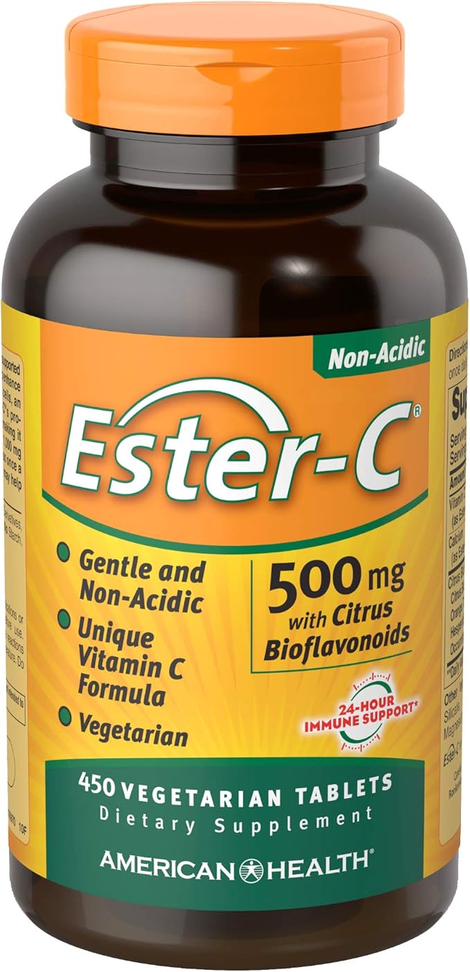 American Health Ester-C with Citrus Bioflavonoids Vegetarian Tablets - 24-Hour Immune Support, Gentle On Stomach, Non-Acidic Vitamin C - Non-GMO, Gluten-Free, Vegan - 500 mg, 450 Count, 225 Servings