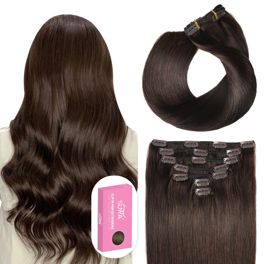 Suyya Clip In Hair Extensions Real Human Hair,Human Hair Extensions Clip Ins Straight Human Hair Clip Ins Double Weft Hair Exten
