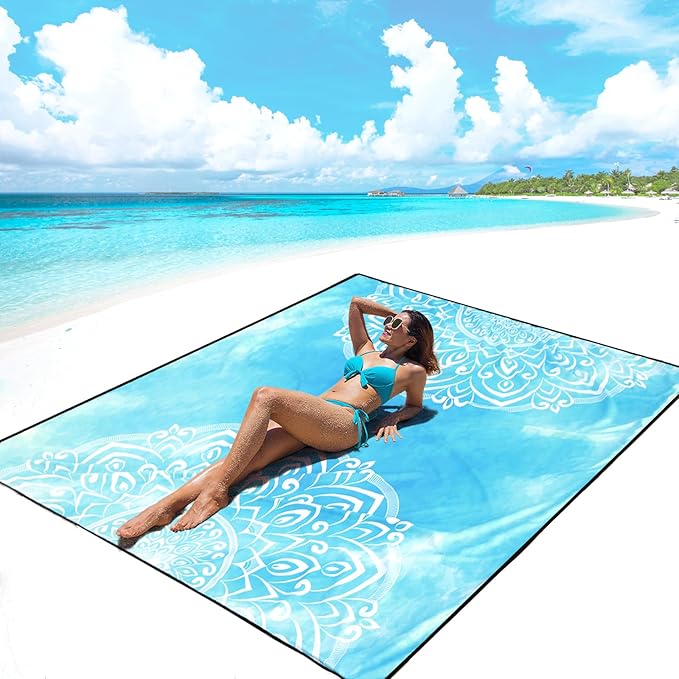 AISPARKY Beach Blanket Waterproof Sandproof, Oversized Large Beach Mat 79" X 83"/120"x108" for 1-8 Adults, Quick Drying&Compact&Lightweight, Picnic Mat Vacation Essentials for Beach Camping Travel