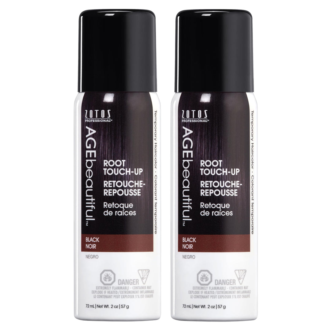 AGE beautiful Root Touch Up Hair Color Spray | Touch-Up Gray Concealer | Temporary Cover Up | Adds Volume & Covers Thinning Patches | Water, Sweat, Stain Resistant | Black | 2 Ounce (Pack of 2)