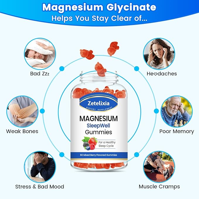 Magnesium Glycinate Gummies, High Absorption Magnesium Supplement for Adults Kids, Relaxation, Brain, Muscle & Bone Support, Melatonin Free, Sugar Free, Mixed Berry Flavor, 120 Cts