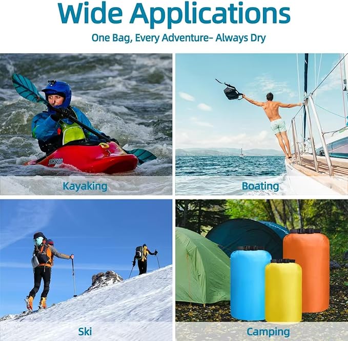 6 Pcs Dry Bags Waterproof，Lightweight dry bags for kayaking waterproof，Multi-Size Outdoor dry sack Waterproof Bag for Boating, Beach, Hiking（3L,5L,8L,12L,15L,25L）