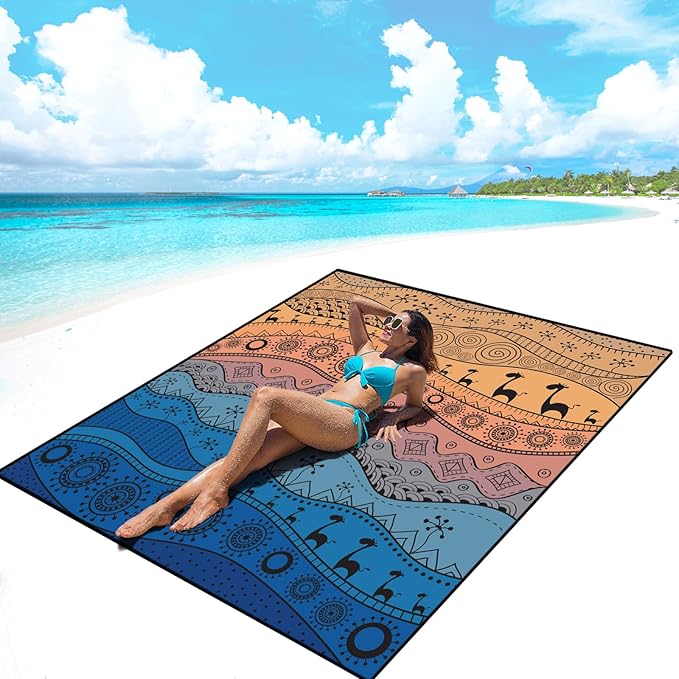 AISPARKY Beach Blanket Waterproof Sandproof, Oversized Large Beach Mat 79" X 83"/120"x108" for 1-8 Adults, Quick Drying&Compact&Lightweight, Picnic Mat Vacation Essentials for Beach Camping Travel
