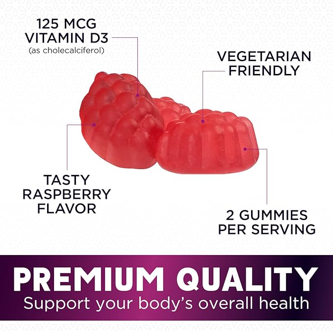 Vitamin D3 Supplement Gummy 5000 IU (125 mcg) Dietary Vitamins D for Men & Women - Bone, Teeth, Muscle and Immune Health Support, High Potency VIT D3 Nature's Non-GMO & Gluten Free - 120 Gummies