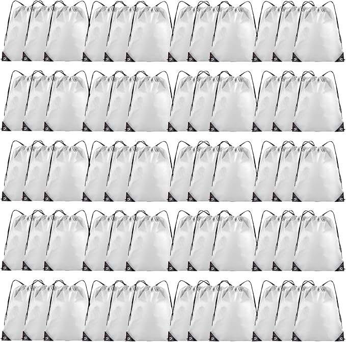 60 Pieces Drawstring Backpack Bulk Cinch Sackpack Ployster Drawstring Bags for Gym Party Trip(White)