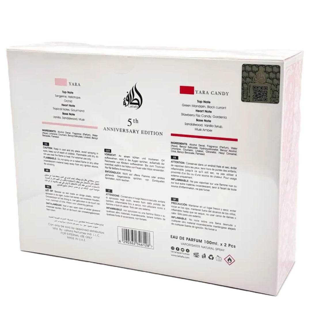 Lattafa Yara 5th Anniversary Eau de Parfum Gift Set | Floral & Fruity | 2 x 3.4 Oz