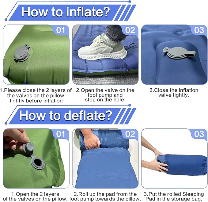 5-Inch Thick Double Sleeping Pad for Camping - Self-Inflating 2 Person Camping Mattress with Built-in Foot Pump, Insulated Inflatable Camping Mat for Backpacking, Hiking, Tents & Winter