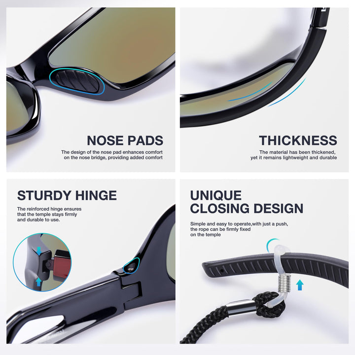 RIVBOS Polarized Sports Sunglasses Driving Sun Glasses Shades for Men Women Tr 90 Unbreakable Frame for Cycling Baseball Run Rb831 (Black&Red Mirror Lens), Large