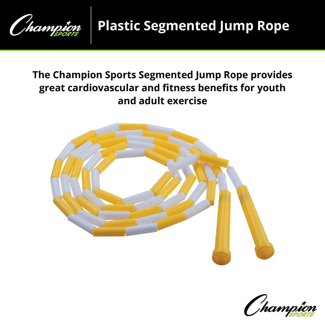 Champion Sports Classic Plastic Segmented Beaded Jump Ropes - Phys. Ed, Gym, Fitness and Recreational Use, 8'L, Yellow/White