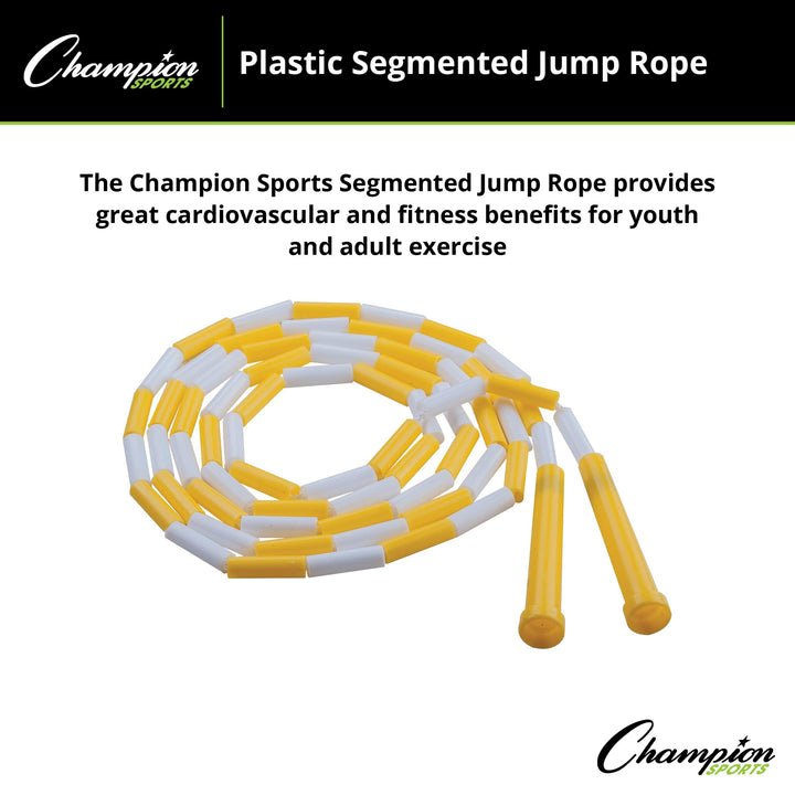 Champion Sports Classic Plastic Segmented Beaded Jump Ropes - Phys. Ed, Gym, Fitness and Recreational Use, 8'L, Yellow/White