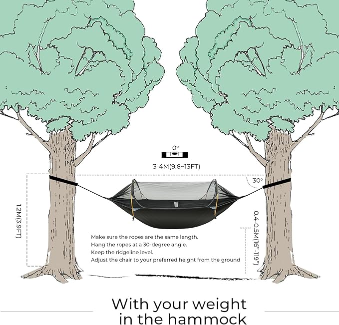 Camping Hammock Tent with Mosquito Net & RainFly, 3 in 1 Waterproof Lightweight Portable Sleeping Hammock Bug, Travel Outdoor Gear with Tree Strap Swing, for Hiking Patio Expedition