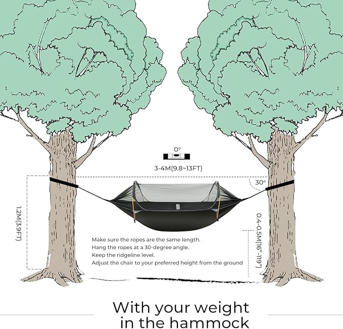 Camping Hammock Tent with Mosquito Net & RainFly, 3 in 1 Waterproof Lightweight Portable Sleeping Hammock Bug, Travel Outdoor Gear with Tree Strap Swing, for Hiking Patio Expedition